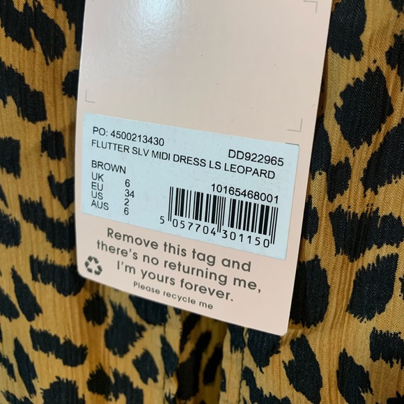Missguided - Brown Leopard Print Long Sleeve Midi Dress, Size US 2 - Picture 9 of 10